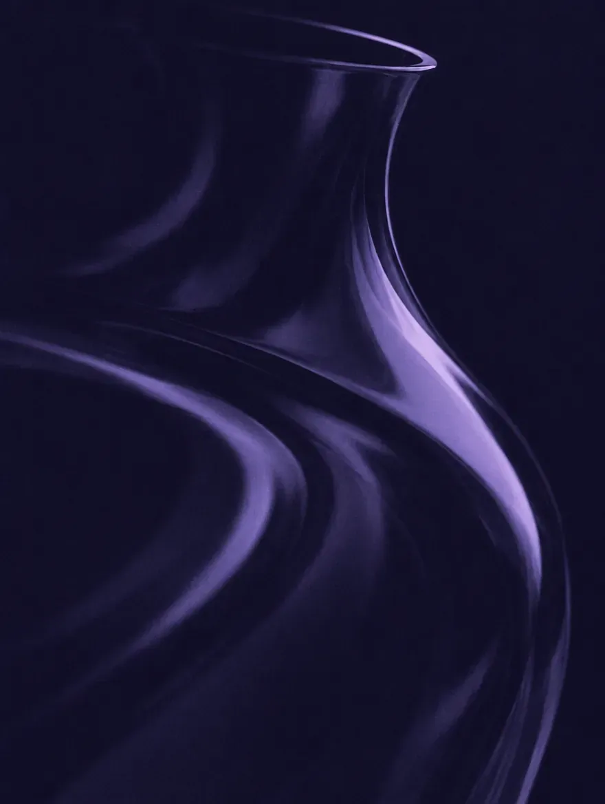 A glass vessel traced by thin lines of light